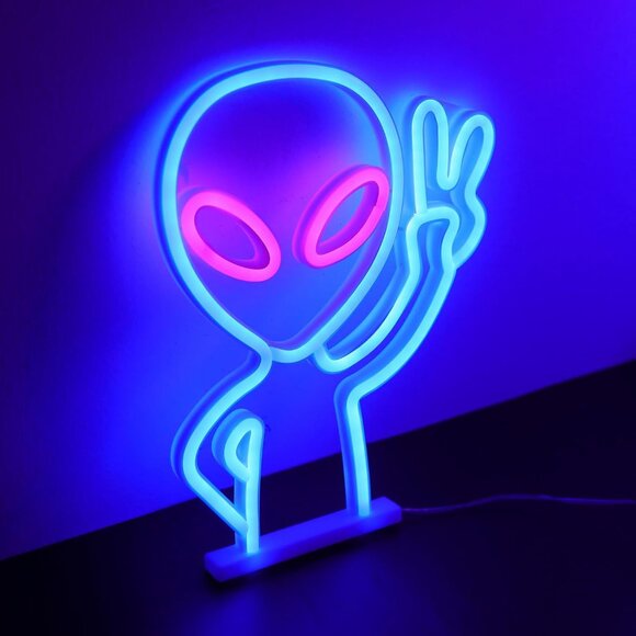 Blue Alien Neon Sign LED Wall Light USB Battery for Game Room Party Decor - Picture 9 of 9